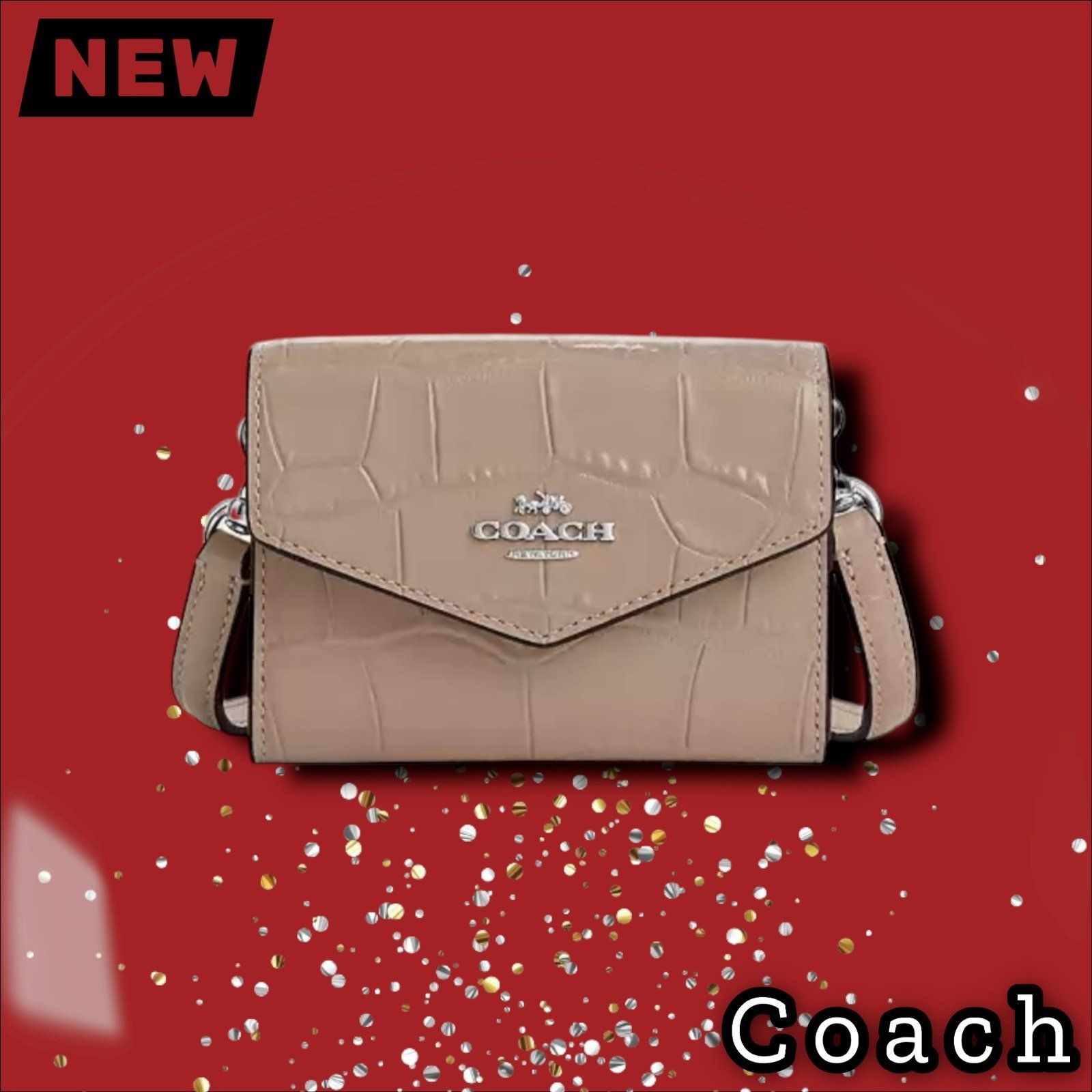 Nwt Coach Mini Envelope Wallet With Strap Silver/Stone